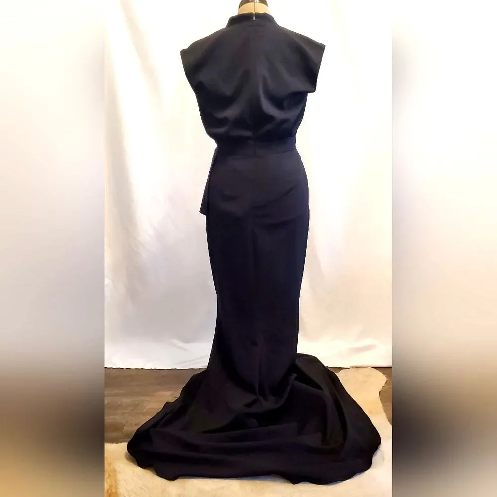 Badgley Mischka Women's Mermaid Gown 6 Black V-Neck Cap Sleeve Eveningwear - Picture 13 of 13